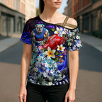 Personalized Western Bulldogs Football Cross Shoulder Shirt Tropical Hibiscus Flowers - Pacific Fusion Style