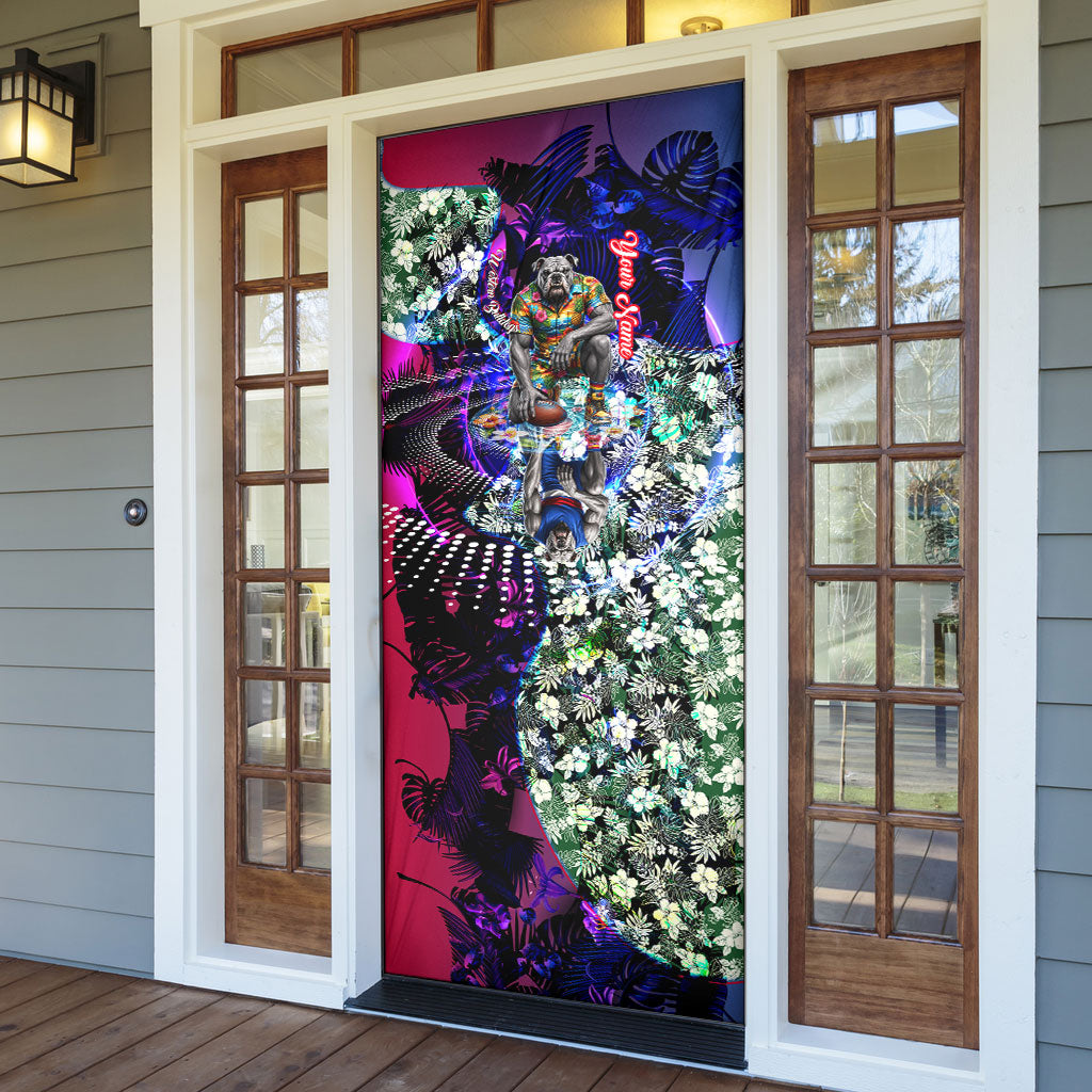 Personalized Western Bulldogs Football Door Cover Tropical Hibiscus Flowers - Pacific Fusion Style