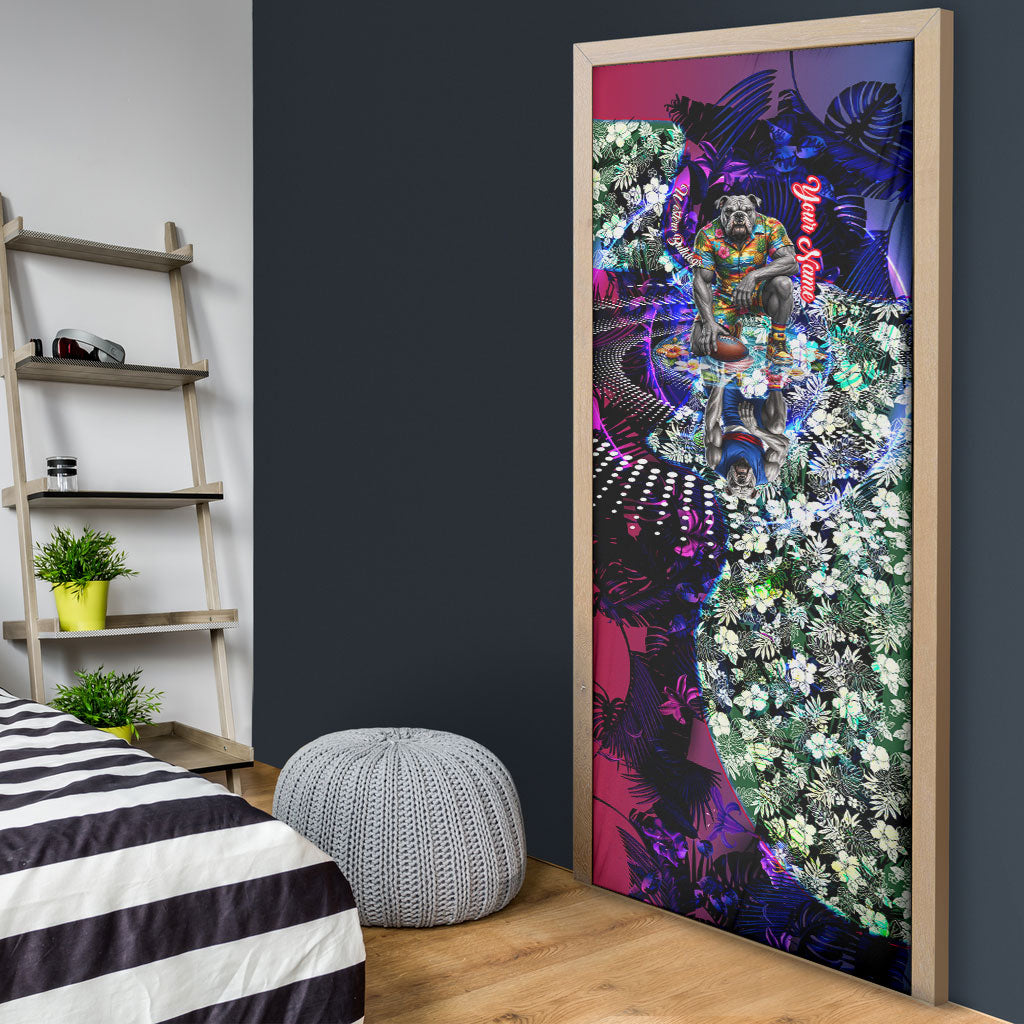 Personalized Western Bulldogs Football Door Cover Tropical Hibiscus Flowers - Pacific Fusion Style