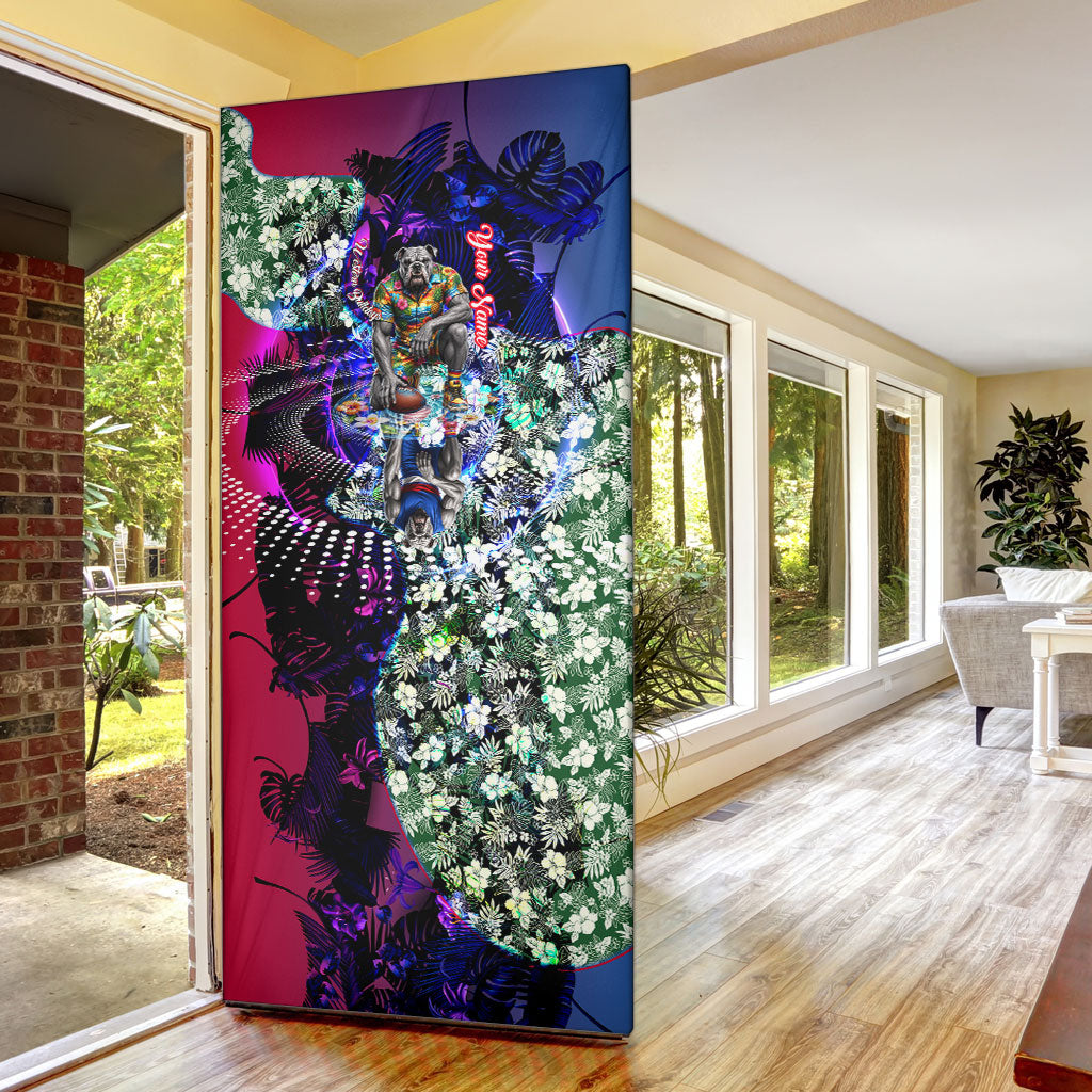 Personalized Western Bulldogs Football Door Cover Tropical Hibiscus Flowers - Pacific Fusion Style
