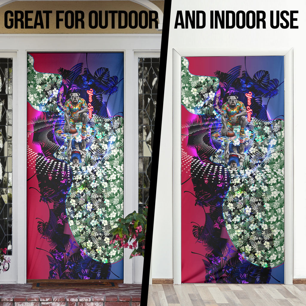 Personalized Western Bulldogs Football Door Cover Tropical Hibiscus Flowers - Pacific Fusion Style