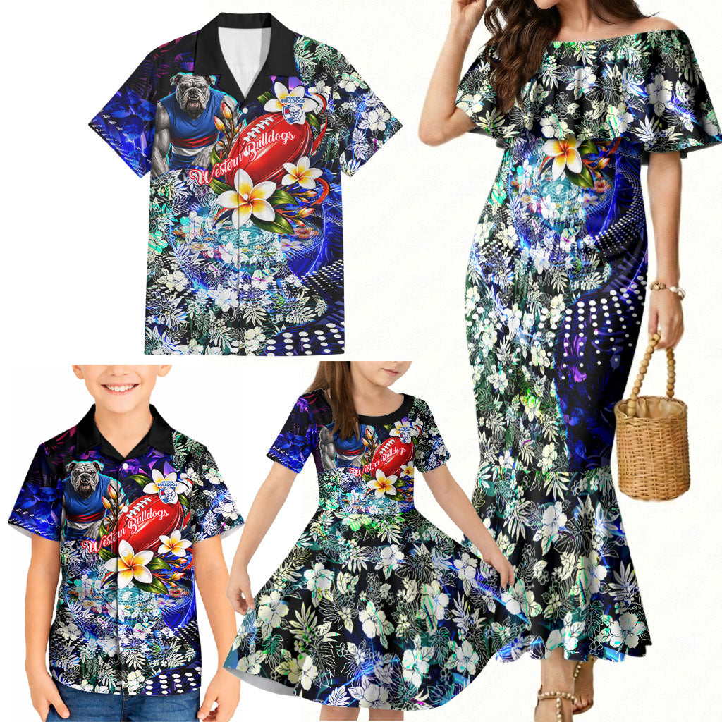 Personalized Western Bulldogs Football Family Matching Mermaid Dress and Hawaiian Shirt Tropical Hibiscus Flowers - Pacific Fusion Style