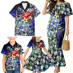 Personalized Western Bulldogs Football Family Matching Mermaid Dress and Hawaiian Shirt Tropical Hibiscus Flowers - Pacific Fusion Style