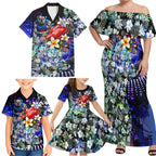 Personalized Western Bulldogs Football Family Matching Off Shoulder Maxi Dress and Hawaiian Shirt Tropical Hibiscus Flowers - Pacific Fusion Style