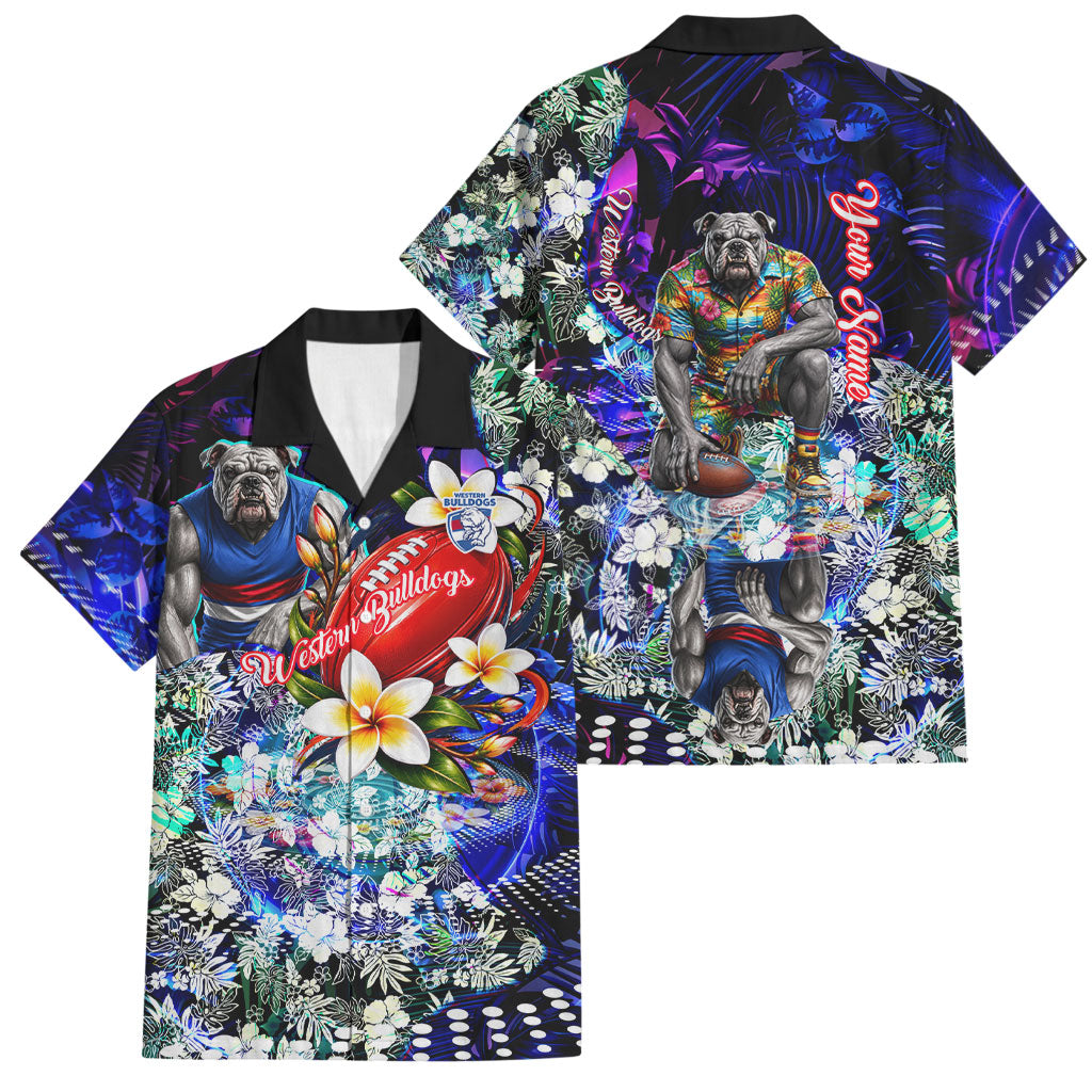 Personalized Western Bulldogs Football Family Matching Off Shoulder Short Dress and Hawaiian Shirt Tropical Hibiscus Flowers - Pacific Fusion Style