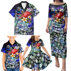 Personalized Western Bulldogs Football Family Matching Puletasi and Hawaiian Shirt Tropical Hibiscus Flowers - Pacific Fusion Style