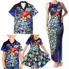 Personalized Western Bulldogs Football Family Matching Tank Maxi Dress and Hawaiian Shirt Tropical Hibiscus Flowers - Pacific Fusion Style