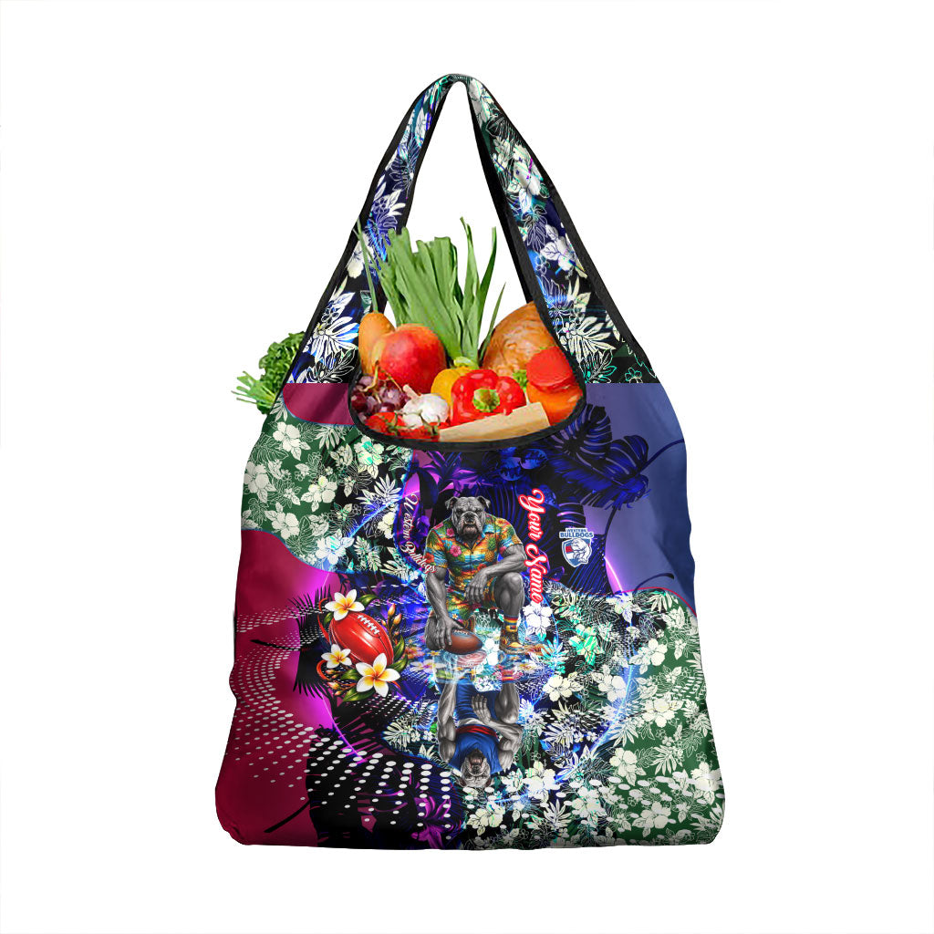 Personalized Western Bulldogs Football Grocery Bag Tropical Hibiscus Flowers - Pacific Fusion Style