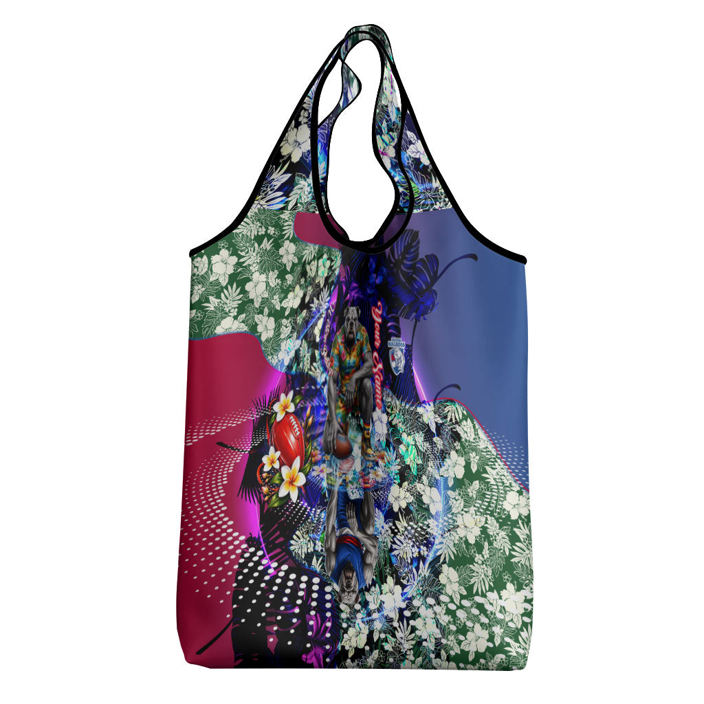 Personalized Western Bulldogs Football Grocery Bag Tropical Hibiscus Flowers - Pacific Fusion Style