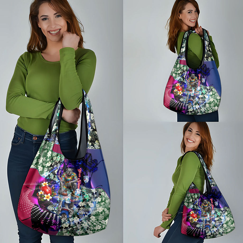 Personalized Western Bulldogs Football Grocery Bag Tropical Hibiscus Flowers - Pacific Fusion Style