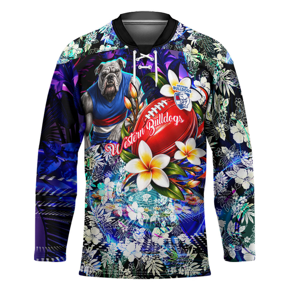Personalized Western Bulldogs Football Hockey Jersey Tropical Hibiscus Flowers - Pacific Fusion Style