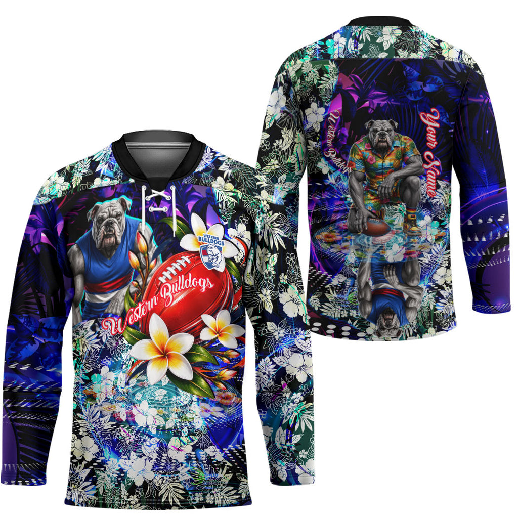 Personalized Western Bulldogs Football Hockey Jersey Tropical Hibiscus Flowers - Pacific Fusion Style
