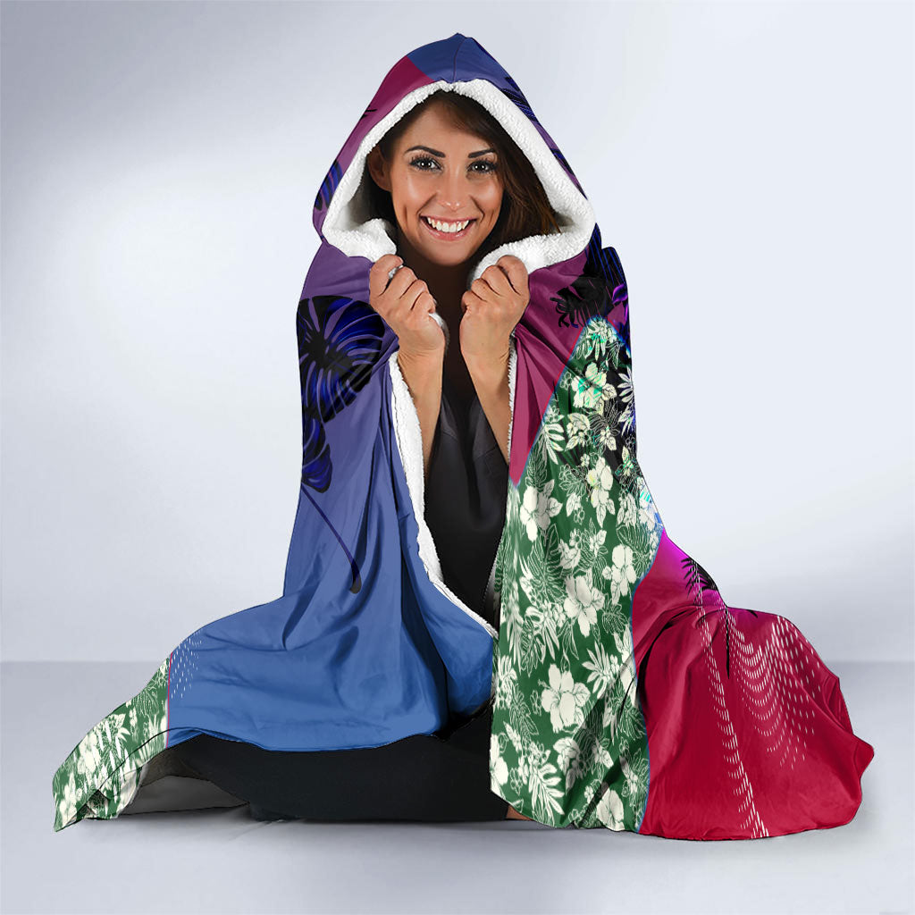 Personalized Western Bulldogs Football Hooded Blanket Tropical Hibiscus Flowers - Pacific Fusion Style