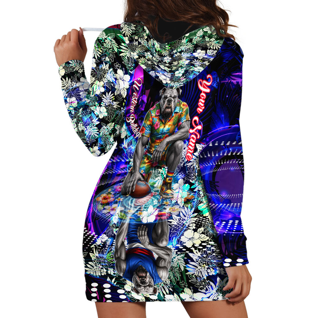Personalized Western Bulldogs Football Hoodie Dress Tropical Hibiscus Flowers - Pacific Fusion Style
