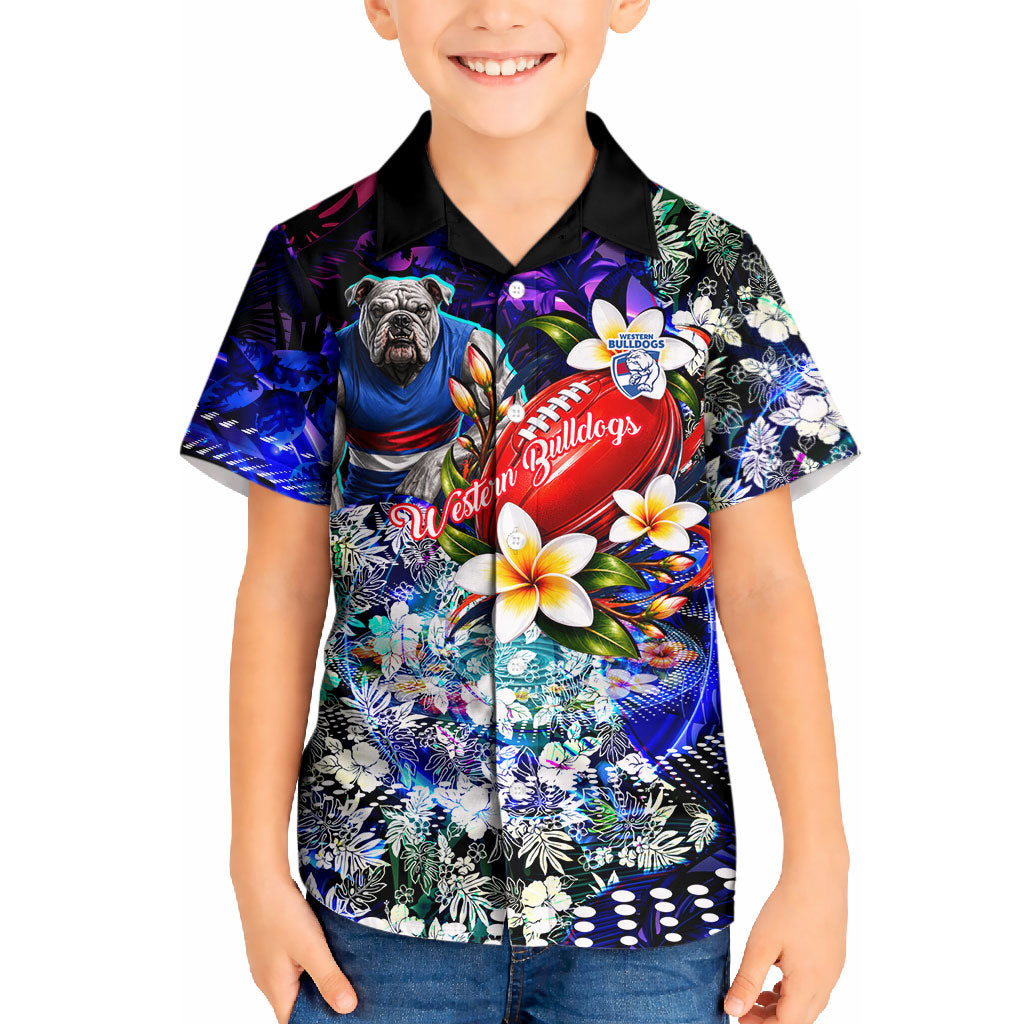 Personalized Western Bulldogs Football Kid Hawaiian Shirt Tropical Hibiscus Flowers - Pacific Fusion Style