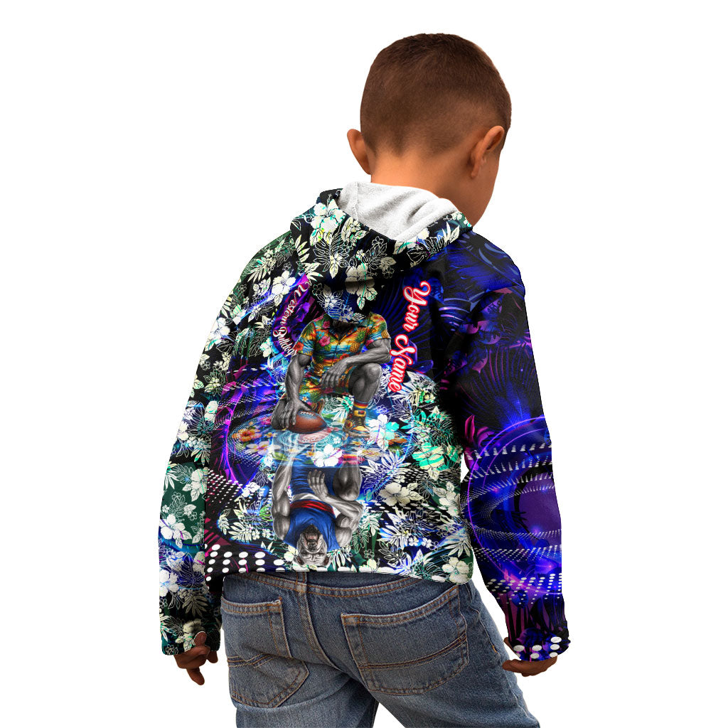 Personalized Western Bulldogs Football Kid Hoodie Tropical Hibiscus Flowers - Pacific Fusion Style