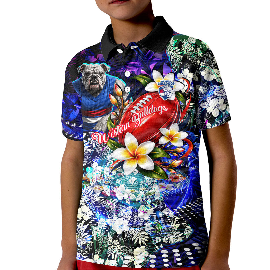 Personalized Western Bulldogs Football Kid Polo Shirt Tropical Hibiscus Flowers - Pacific Fusion Style