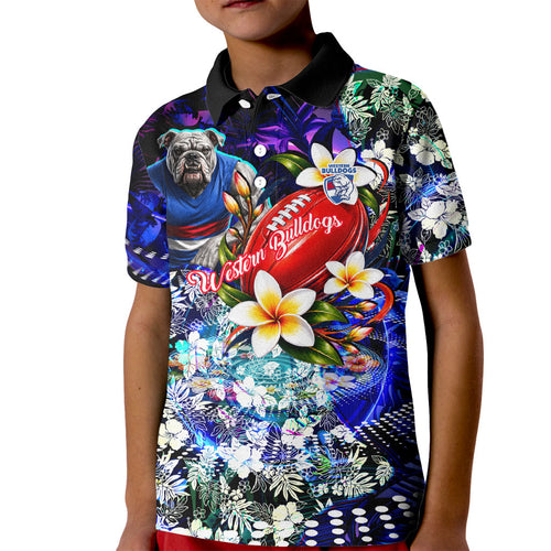 Personalized Western Bulldogs Football Kid Polo Shirt Tropical Hibiscus Flowers - Pacific Fusion Style