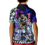 Personalized Western Bulldogs Football Kid Polo Shirt Tropical Hibiscus Flowers - Pacific Fusion Style