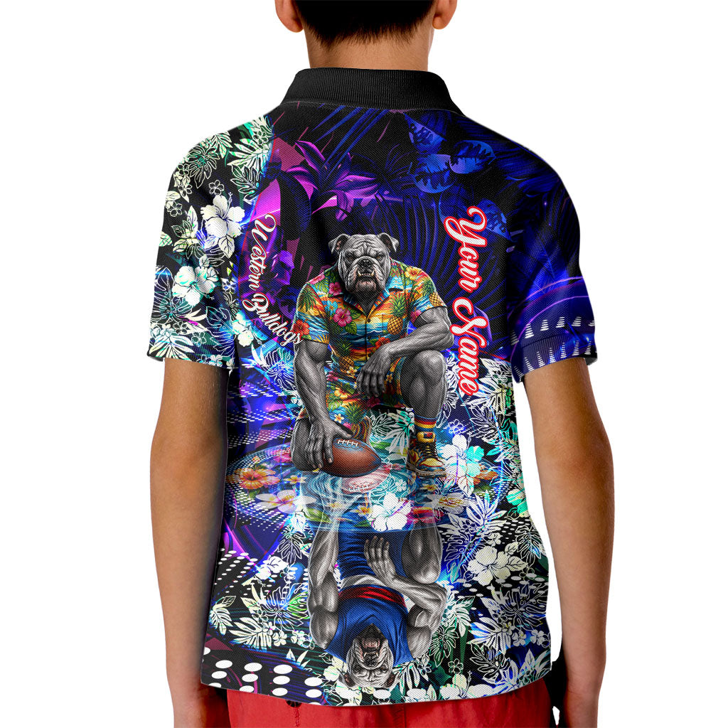 Personalized Western Bulldogs Football Kid Polo Shirt Tropical Hibiscus Flowers - Pacific Fusion Style