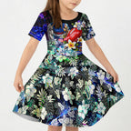 Personalized Western Bulldogs Football Kid Short Sleeve Dress Tropical Hibiscus Flowers - Pacific Fusion Style