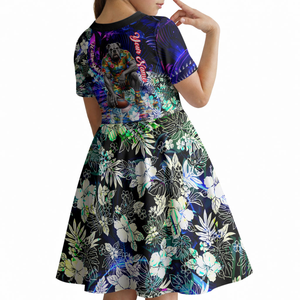 Personalized Western Bulldogs Football Kid Short Sleeve Dress Tropical Hibiscus Flowers - Pacific Fusion Style