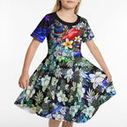 Personalized Western Bulldogs Football Kid Short Sleeve Dress Tropical Hibiscus Flowers - Pacific Fusion Style