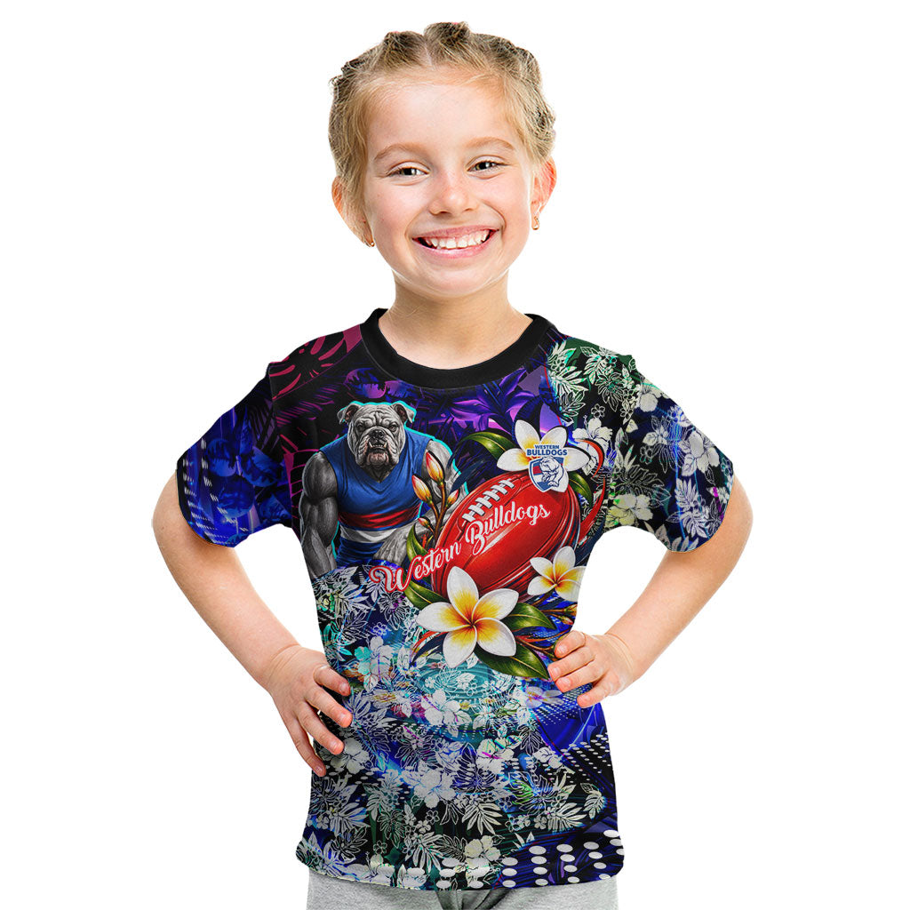Personalized Western Bulldogs Football Kid T Shirt Tropical Hibiscus Flowers - Pacific Fusion Style