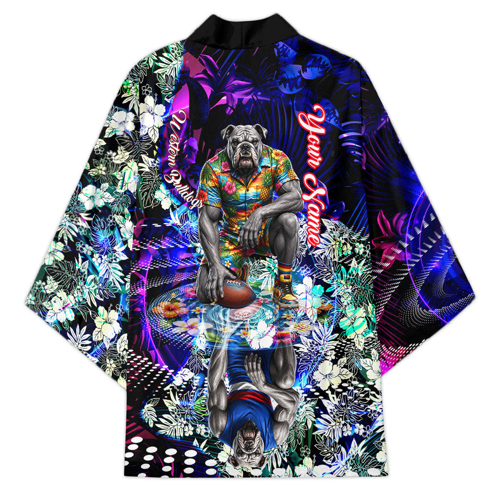 Personalized Western Bulldogs Football Kimono Tropical Hibiscus Flowers - Pacific Fusion Style