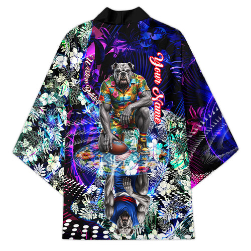 Personalized Western Bulldogs Football Kimono Tropical Hibiscus Flowers - Pacific Fusion Style