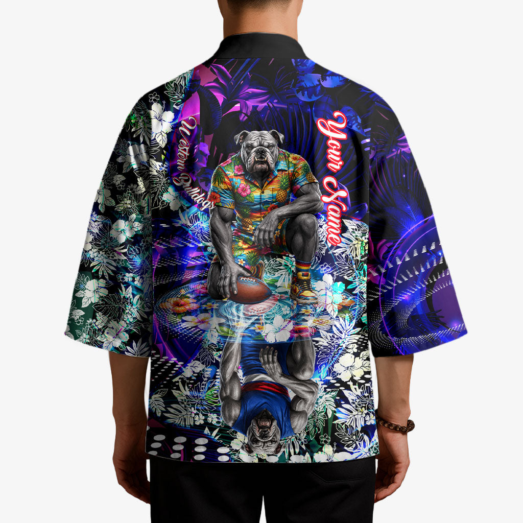 Personalized Western Bulldogs Football Kimono Tropical Hibiscus Flowers - Pacific Fusion Style