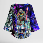 Personalized Western Bulldogs Football Kimono Sleeve Blouse Tropical Hibiscus Flowers - Pacific Fusion Style