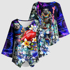 Personalized Western Bulldogs Football Kimono Sleeve Blouse Tropical Hibiscus Flowers - Pacific Fusion Style