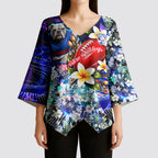 Personalized Western Bulldogs Football Kimono Sleeve Blouse Tropical Hibiscus Flowers - Pacific Fusion Style