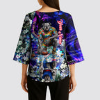 Personalized Western Bulldogs Football Kimono Sleeve Blouse Tropical Hibiscus Flowers - Pacific Fusion Style