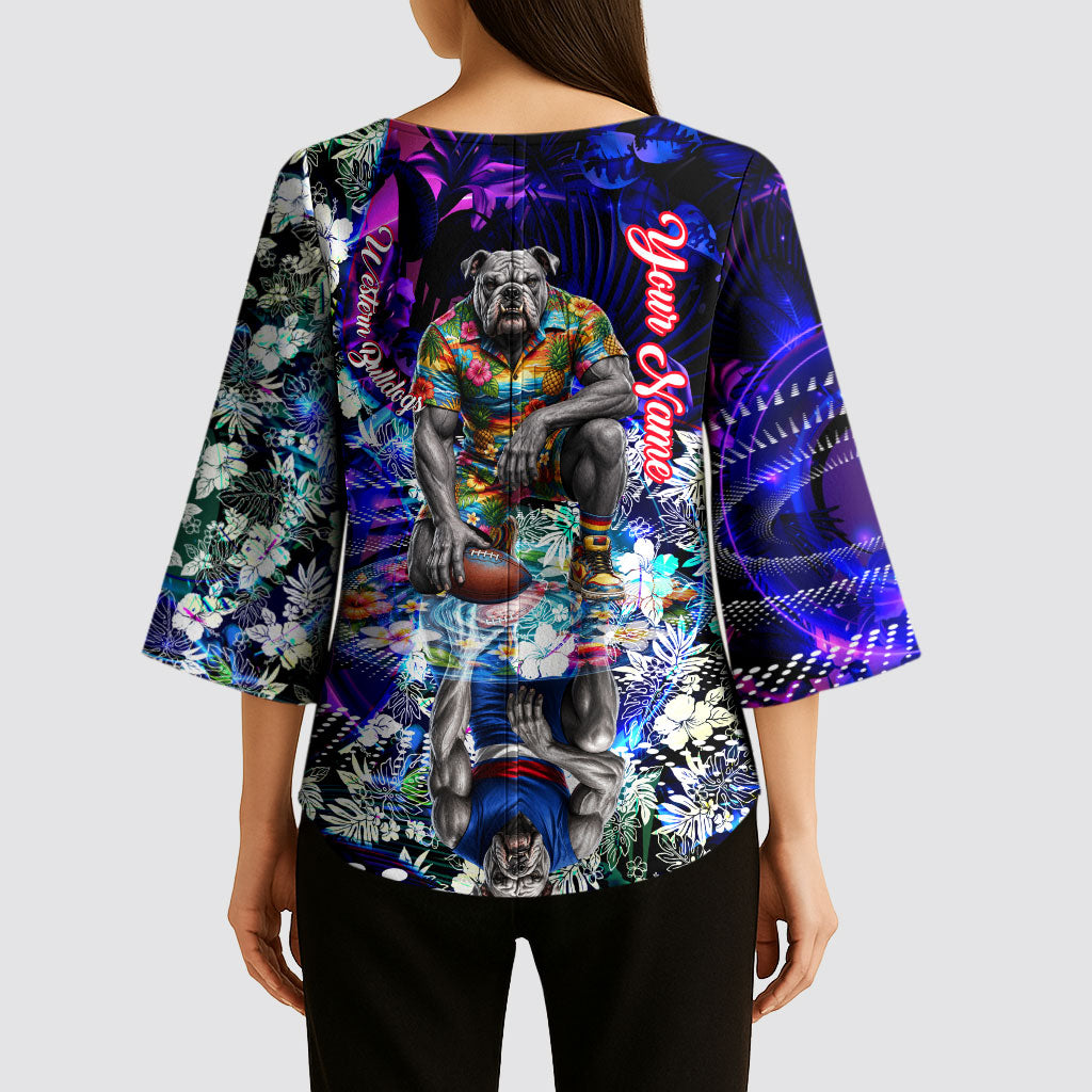 Personalized Western Bulldogs Football Kimono Sleeve Blouse Tropical Hibiscus Flowers - Pacific Fusion Style