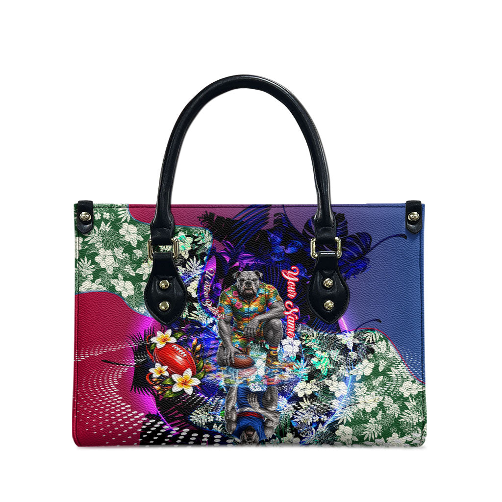 Personalized Western Bulldogs Football Leather Bag Tropical Hibiscus Flowers - Pacific Fusion Style
