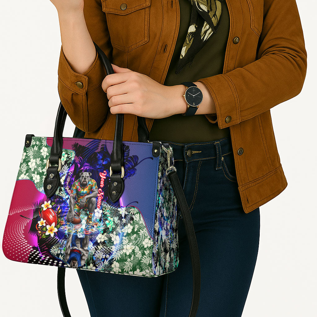 Personalized Western Bulldogs Football Leather Bag Tropical Hibiscus Flowers - Pacific Fusion Style