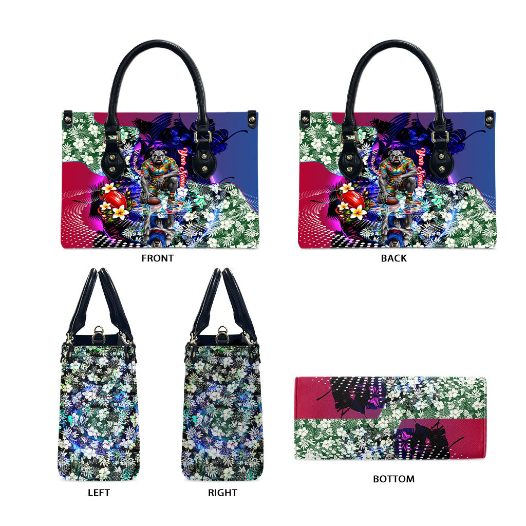 Personalized Western Bulldogs Football Leather Bag Tropical Hibiscus Flowers - Pacific Fusion Style