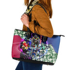 Personalized Western Bulldogs Football Leather Tote Bag Tropical Hibiscus Flowers - Pacific Fusion Style