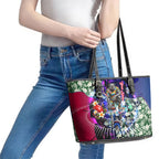 Personalized Western Bulldogs Football Leather Tote Bag Tropical Hibiscus Flowers - Pacific Fusion Style