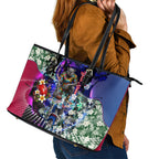 Personalized Western Bulldogs Football Leather Tote Bag Tropical Hibiscus Flowers - Pacific Fusion Style