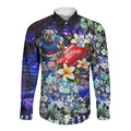 Personalized Western Bulldogs Football Long Sleeve Button Shirt Tropical Hibiscus Flowers - Pacific Fusion Style