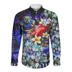 Personalized Western Bulldogs Football Long Sleeve Button Shirt Tropical Hibiscus Flowers - Pacific Fusion Style
