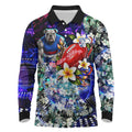Personalized Western Bulldogs Football Long Sleeve Polo Shirt Tropical Hibiscus Flowers - Pacific Fusion Style