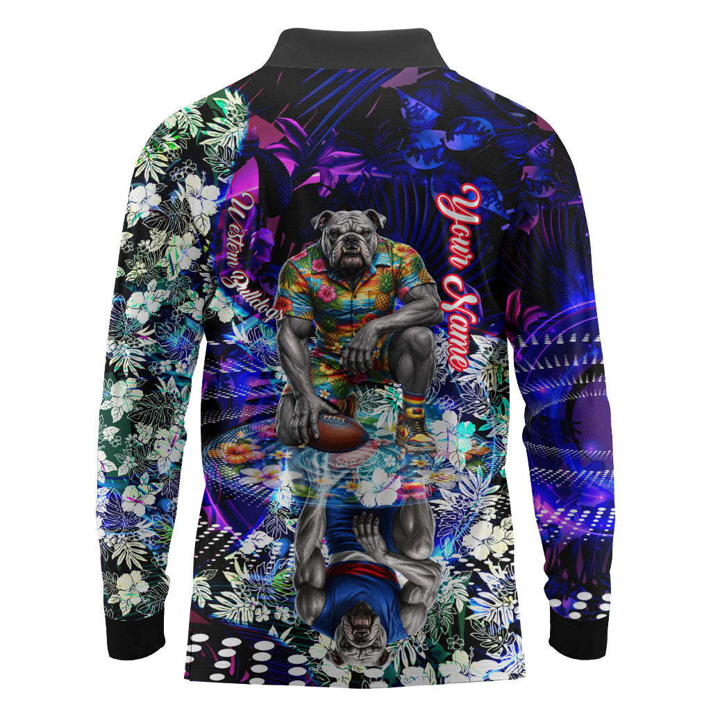 Personalized Western Bulldogs Football Long Sleeve Polo Shirt Tropical Hibiscus Flowers - Pacific Fusion Style