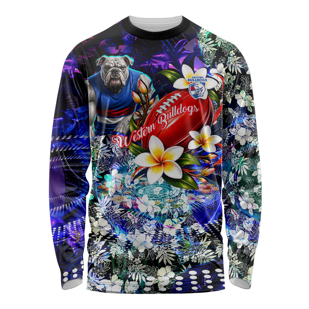 Personalized Western Bulldogs Football Long Sleeve Shirt Tropical Hibiscus Flowers - Pacific Fusion Style