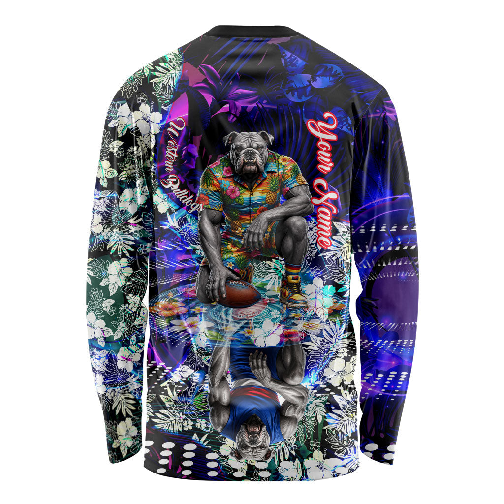 Personalized Western Bulldogs Football Long Sleeve Shirt Tropical Hibiscus Flowers - Pacific Fusion Style