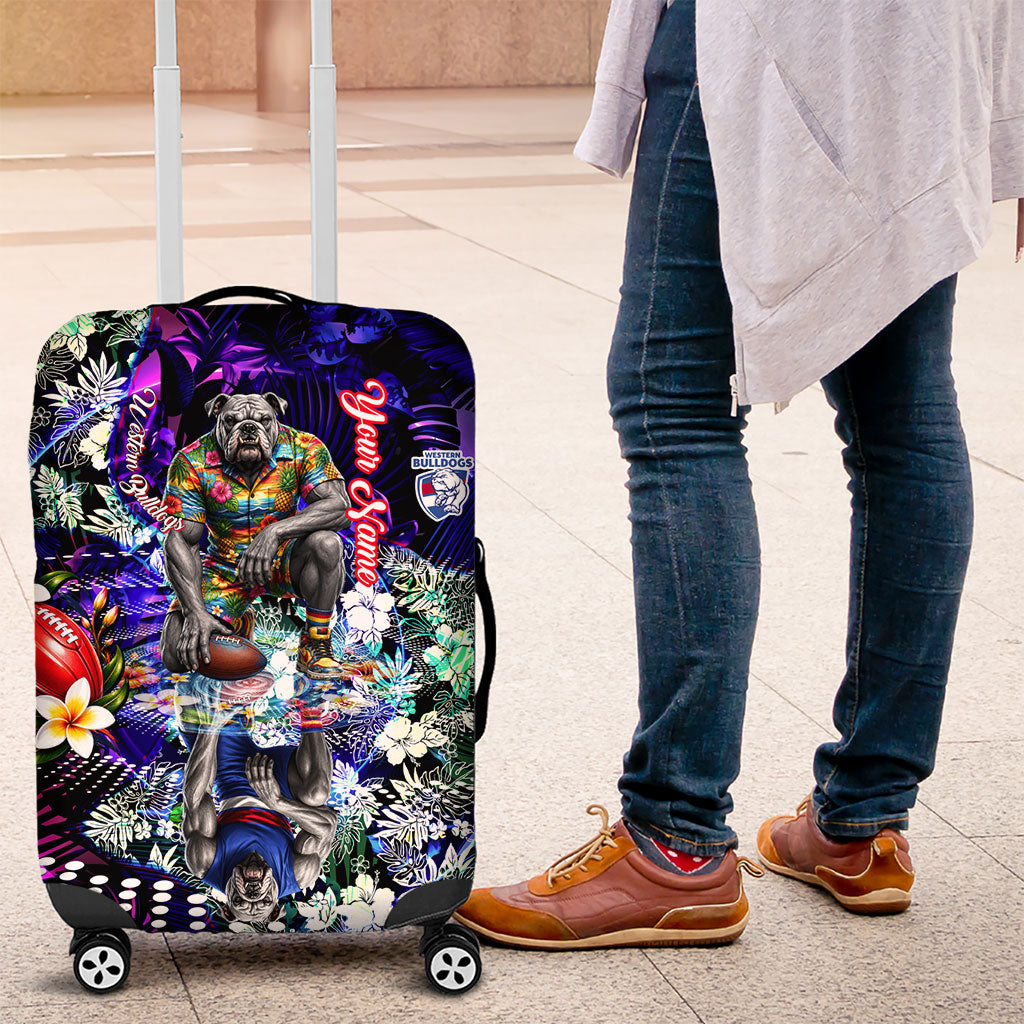 Personalized Western Bulldogs Football Luggage Cover Tropical Hibiscus Flowers - Pacific Fusion Style