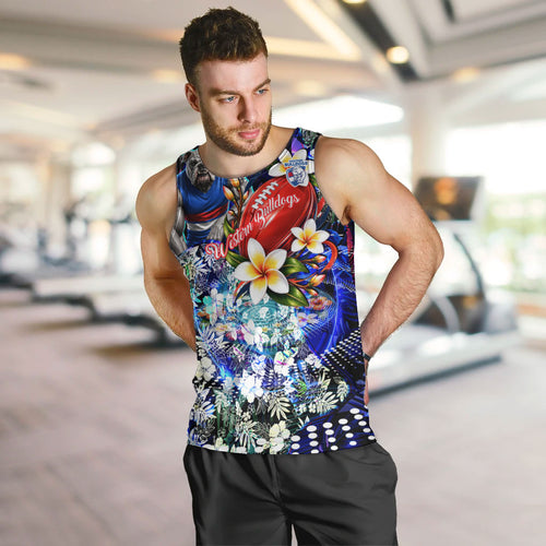 Personalized Western Bulldogs Football Men Tank Top Tropical Hibiscus Flowers - Pacific Fusion Style